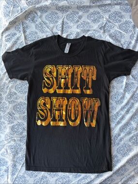 Glitter Bling Sh*t Show Black Tee with Holographic Gold Lettering
